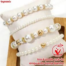 Conjunto de pulseiras femininas com pérolas sintéticas de amor fashion - conjunto com 4 peças-DY