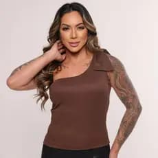 Blusa Feminina Nula Manga com Laço Regata Canelado 38 ao 44