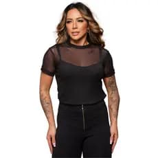 Kit Blusa Tule Manga Curta + Regata Alcinha Com Bojo Verão