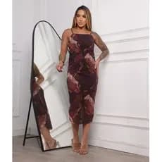 Vestido Tule Midi Marmorizado Tubinhoe Alcinha Com Bojo Modelador de Silhueta Forrado Helanca Look