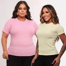 Blusa Feminina Casual Manga Curta Ribana Canelada Premium