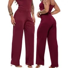 Calça Longa Pantalona Canelado Feminina Confort Inverno Cintura Alta Empina Bumbum Para Trabalho