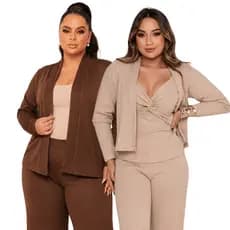 Kit Casaquinho Curto Manga Longa Feminino Para Frio Meia Estação Casaco Inverno Cardigã Curto