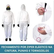 Macacão TNT Hospitalar Branco De Segurança Com Capuz Proteção Quimica Covertech 100 Volk Com CA