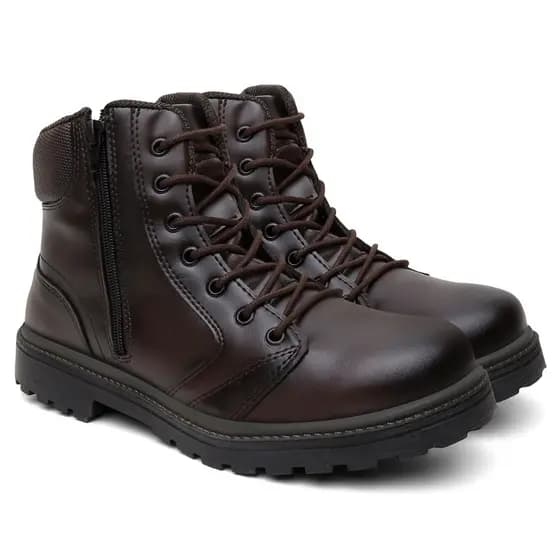 Coturno Bota Militar Masculino Tático De Couro Legitimo Reforçado Costurado Super Leve Macio