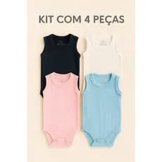 Kit 4 Body Regata Premium Malha Canelada Verão 100% Algodão Bebe RN