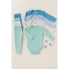 Kit 6 Peças Bebê Pagão Canelado Longo 100% Algodão 3 Body 3 Calças