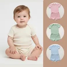 Kit Conjunto Body e Short Bebê Infantil Canelado Algodão Liso Verão Unissex Menino Menina