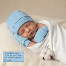 Kit Bebê 2 Toucas e 2 Luvas 100% Algodão Canelado Antialérgico Saída Maternidade Unissex Menino Menina