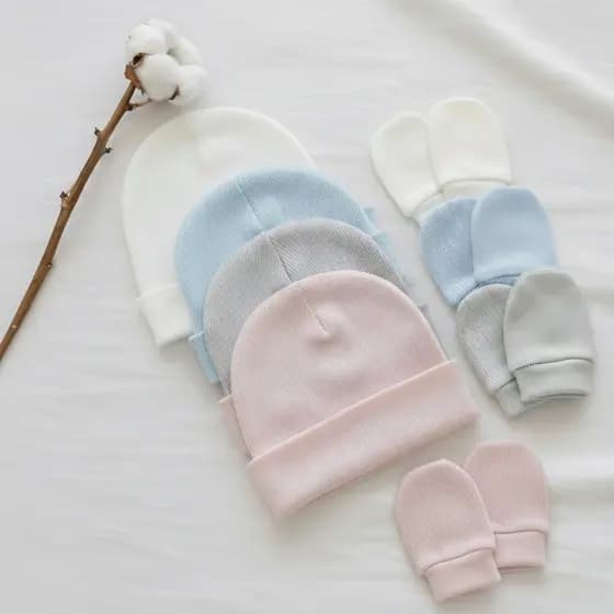 Kit 6 Peças Touca e Luva Bebê Canelado 100% Algodão Premium Menino Menina Unissex Kit 3 Pares RN