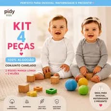 Kit 4 Peças Bebê Canelado 100% Algodão Body Manga Longa + Mijão RN ao 1 Ano Unissex