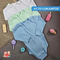 Kit 6 Peças Conjunto Body Manga Longa Canelado + Mijão Liso Canelado Bebê Menino e Menina Barato