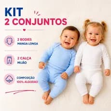 Kit 2 Conjuntos Bebê Canelado 100% Algodão Body Manga Longa + Mijão RN ao 1 Ano Unissex conforto