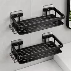 1/2/3 Suporte De Shampoo Preto Organizador Alta qualidade Prateleira De Banheiro Sem Furo Premium-Space Alumínio