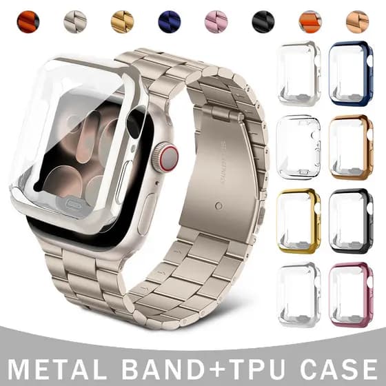 Pulseira De Metal Aço+Capinha Capa Tpu Para Relógio Smartwatch Apple Watch Ultra SE 3 2 Iwatch Series 11 10 9 8 49 46mm