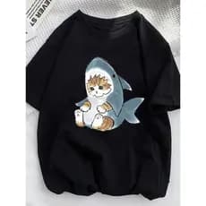 Camiseta Unissex  Basica100% Algodão Gato Pijama de Tubarão Lançamento Envio Hoje!!