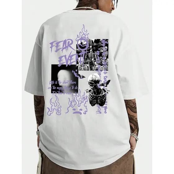 Camiseta OVERSIZED Streetwear Fear Event Camisa Skatista 100% Algodão - Envio Rápido