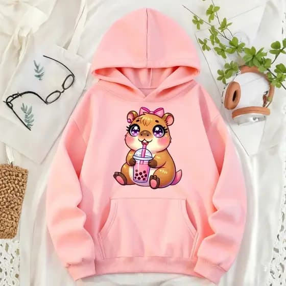 Moletom Canguru Infantil Estampa Capivara Suco 1031 Estiloso Casual Moderno Tendência