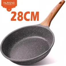 28CM Frigideira Antiaderente de Alumínio Revestimento Cerâmico Premium Funda Cabo Madeira Não Gruda