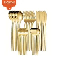 NOVEVE 24 Peças Talheres Dourado de Aço Inox Garfo Colher Faca Colher De Mesa