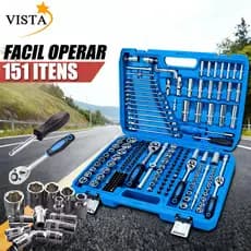 Kit de Ferramentas Profissional 151 Peças com Maleta Completa – Soquetes e Chave Catraca Reversível VISTA