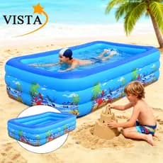 Piscina Inflável 200cm Grande Retangular 3 Camadas para Crianças Adultos Família Verão Uso Interno Externo Jardim VISTA