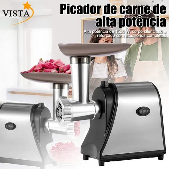 Máquina Moer Moedor De Carne Elétrico 500W Faz Linguiça Carne Frango 110V 220V VISTA