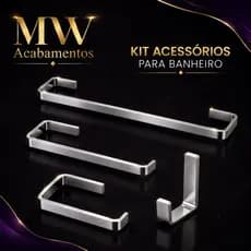 Kit Quadrado Para Banheiro 4 Peças Aluminio Cromado Acessórios Luxo