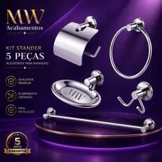Kit Stander 5 Peças  Cromado Acessórios para Banheiro