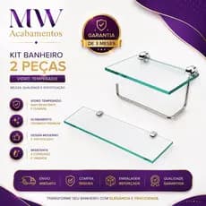 Kit Papeleira de Vidro Incolor e Porta Shampoo de Vidro Reto