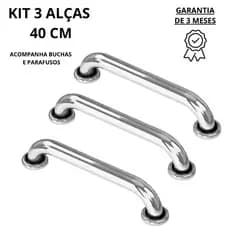 Alça de Apoio Barra 40cm Kit 3 Unidades Inox Cadeirante Deficiente Idoso Acessibilidade Banheiro