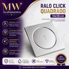 Ralo Click Cromado 10x10 cm Anti Cheiro Alta Vedação
