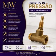 Registro de Pressão 3/4 - Metal Cano 25mm Padrão Deca 16 Estrias