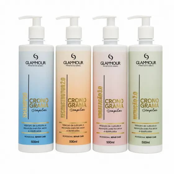 Kit Shampoo Cronograma 4 passos Reconstrução Nutrição Hidratação