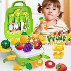 KIt 24 peças Brinquedo cozinha maleta com frutas e vegetais com corte de velcro