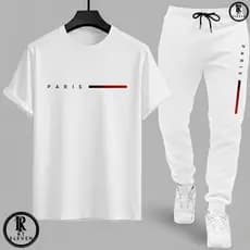 Kit Conjunto Camiseta e Calça moletom Moda masculina camiseta casual Paris Malha Algodão + calça Moletom Com bolso aRT