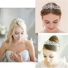 Tiara Pedraria Noiva Debutante Arco De Cabeça Coroa Princesa / Conjunto de Colar e Brinco de Pérola Diamantados