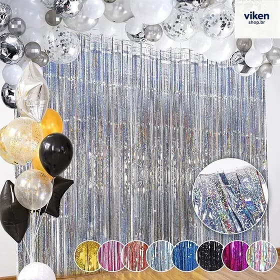 Kit 2/4 Cortina Metalizada  Holográfico 2M X 1M Painel Decoração Festa
