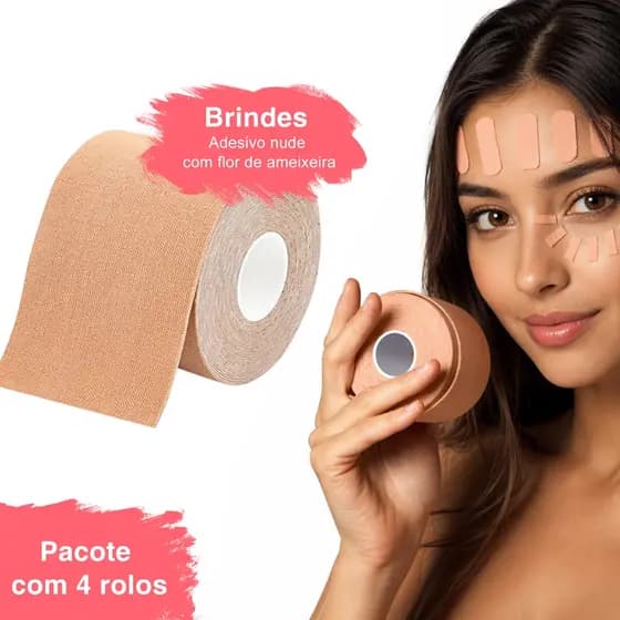 Fita Lifting Facial 4 Rolos 5m Cor da Pele Elástica Anti Rugas Efeito Lifting Rosto