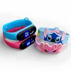 Kit Relógio Digital e Pulseira Infantil Stitch Meninos e Meninas