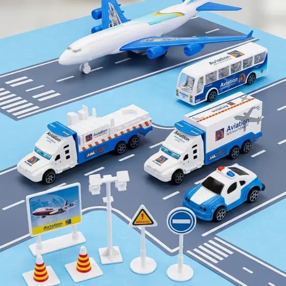 Kit Aeroporto Infantil Avião Grande com 4 Veículos e 6 Acessórios Brinquedo Educativo
