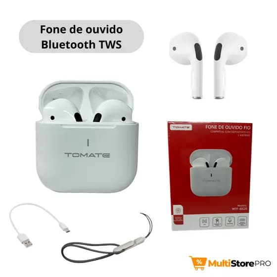 Fone de Ouvido sem fio Bluetooth 5.4 TWS | Tomate MTF-8820 | Som Potente | Confortável | Bateria de Longa Duração