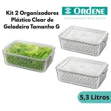 Kit 2 Organizadores Plástico Clear de Geladeira 5,3L-  Utti Frut Sempre seco Ordene G - drenagem de água -alta qualidade