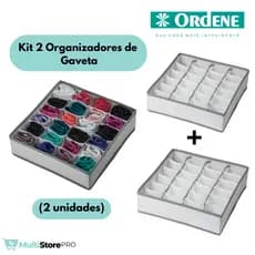 KIT 2 Organizadores de Gavetas Ordene - My Closet - Organizador Tipo Colmeia para Peças Íntimas- Branco e Cinza