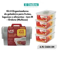 Kit 4 Potes Organizadores de Geladeira M 6,9L Utti Ordene – Frutas e Legumes (Multiuso)- Mantém Alimentos Frescos