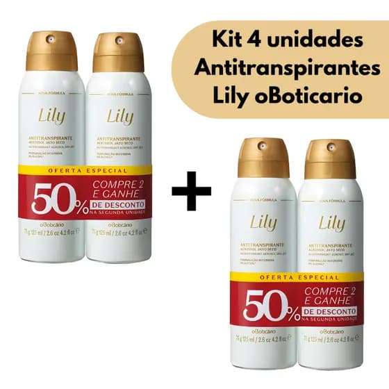 Kit 4 Antitranspirantes Lily oBoticário original | Desodorantes Aerossol  perfume intenso | 48 horas de duração | beleza