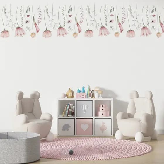 Adesivo Decorativo de Parede Recorte Flores Suspensas Jardim Rosa Roxo 1,00 metro