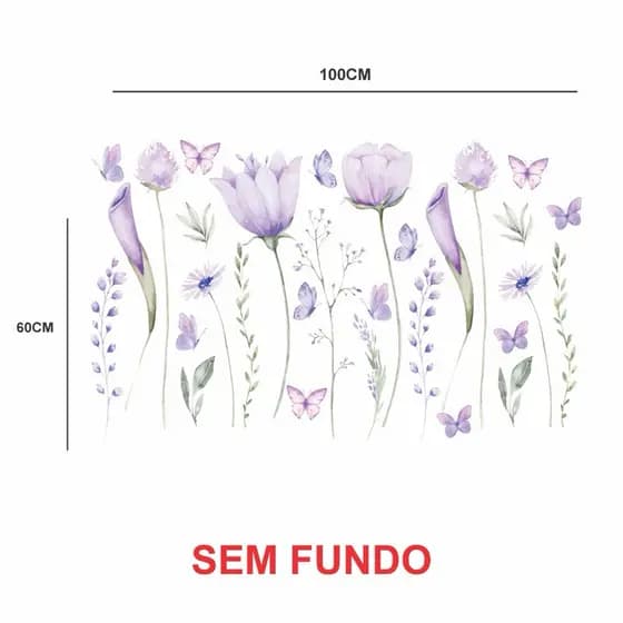 Adesivo de Parede em Recorte sem fundo flores supensas jardim Tulipas roxas  100x50