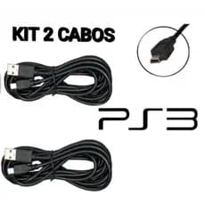 Kit 2 Cabos Para Controle de PS 3 V3 USB 1.8M Grande Turbo Reforçado GPS Carregada e Joga