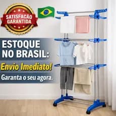 Varal de Chão 3 Andares para Apartamento Torre Vertical com Rodinhas - Azul/Preto/Cinza